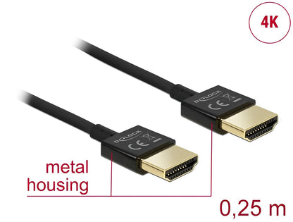 Delock Cable High Speed HDMI with Ethernet - HDMI-A male > HDMI-A male 3D 4K 0.25 m Slim High Quality black - delock.israel