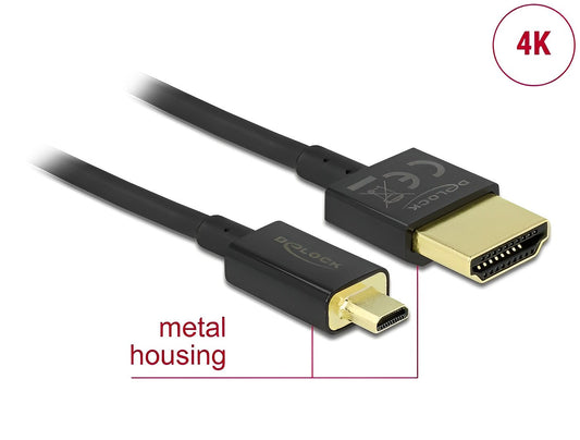 Delock Cable High Speed HDMI with Ethernet - HDMI-A male > HDMI Micro-D male 3D 4K 0.25 m Slim High Quality - delock.israel