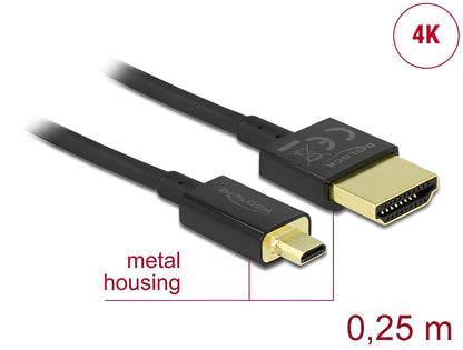 Delock Cable High Speed HDMI with Ethernet - HDMI-A male > HDMI Micro-D male 3D 4K 0.25 m Slim High Quality - delock.israel