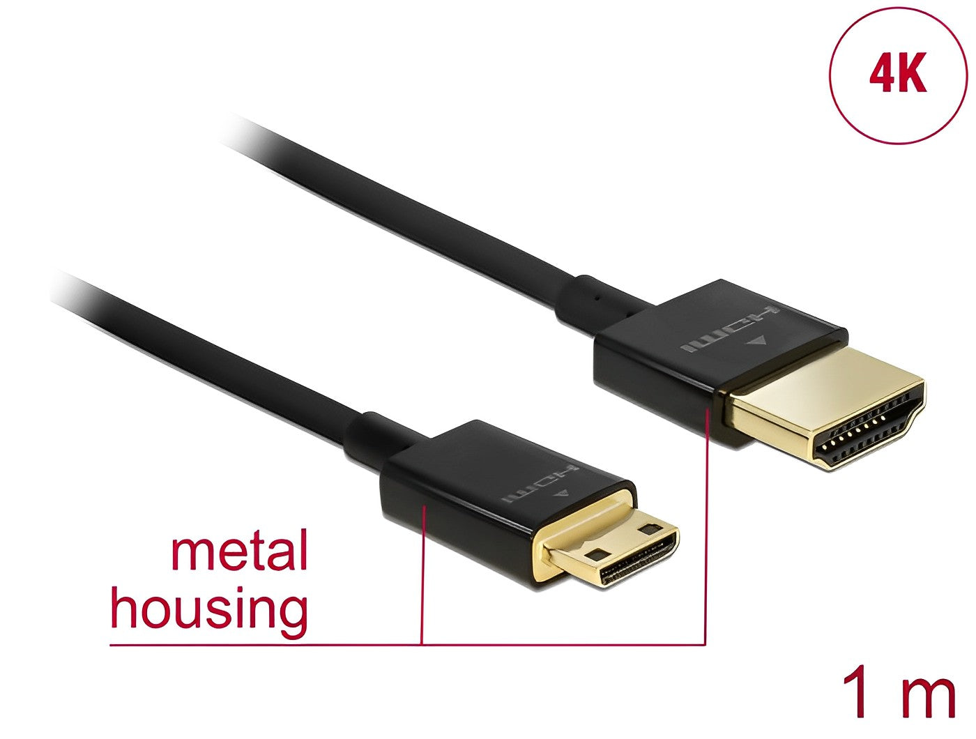 Delock Cable High Speed HDMI with Ethernet - HDMI-A male > HDMI Mini-C male 3D 4K 1 m Slim High Quality - delock.israel