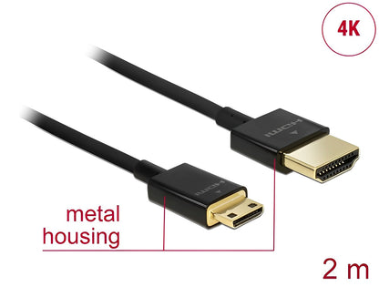 Delock Cable High Speed HDMI with Ethernet - HDMI-A male > HDMI Mini-C male 3D 4K 2 m Slim High Quality - delock.israel