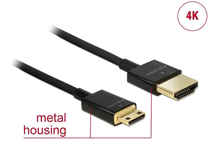 Delock Cable High Speed HDMI with Ethernet - HDMI-A male > HDMI Mini-C male 3D 4K Slim High Quality - delock.israel