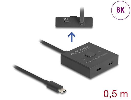 מיתוג USB-C 8K דו - כיווני עם 2 יציאות תומך 10Gbps - delock.israel