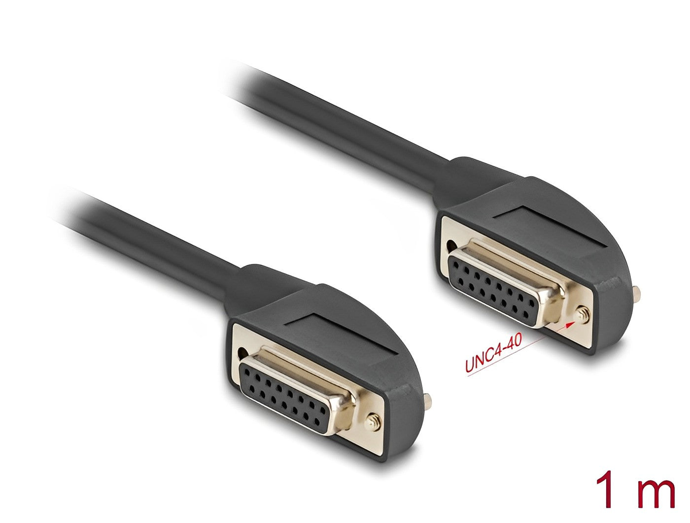 Delock Serial Cable D-Sub 15 female with screw 90° right angled to D-Sub 15 female with screw 90° right angled 1 m black - delock.israel