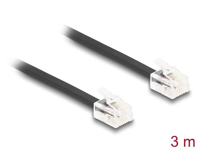 Delock Telephone Cable RJ11 plug to RJ11 plug black 3 m - delock.israel