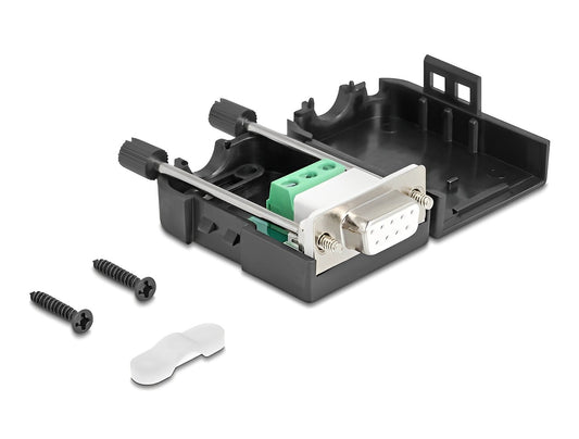 Delock Sub-D connector housing 9 pin serial made of plastic including terminal block Connector socket for RS-232/RS-485/CANBUS - delock.israel