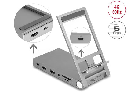 תחנת עגינה USB-C 4K עבור טאבלט או מחשב נייד משולבת עם מעמד מתקפל - delock.israel