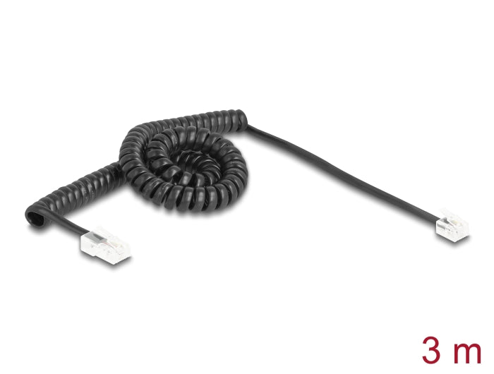 Delock Telephone Cable / Coiled Cable RJ11 plug to RJ45 plug black 3 m - delock.israel