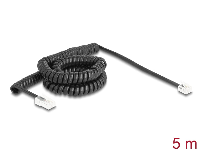 Delock Telephone Cable / Coiled Cable RJ11 plug to RJ45 plug black 5 m - delock.israel