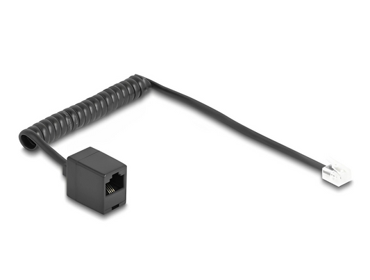 Delock Telephone Cable / Coiled Cable RJ11 plug to RJ45 jack black - delock.israel