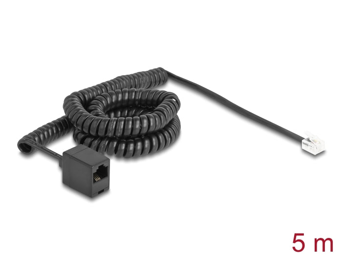 Delock Telephone Cable / Coiled Cable RJ11 plug to RJ45 jack black 5 m - delock.israel