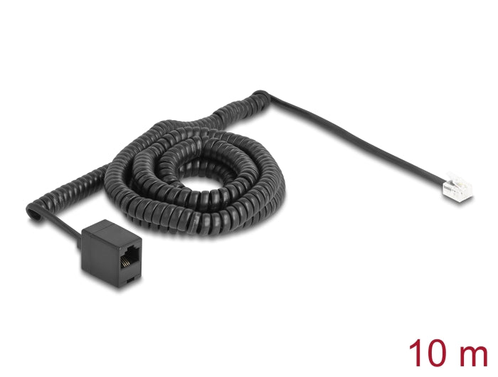 Delock Telephone Cable / Coiled Cable RJ11 plug to RJ45 jack black 10 m - delock.israel