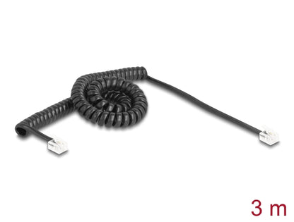 Delock Telephone Cable / Coiled Cable RJ11 plug to RJ11 plug black 3 m - delock.israel