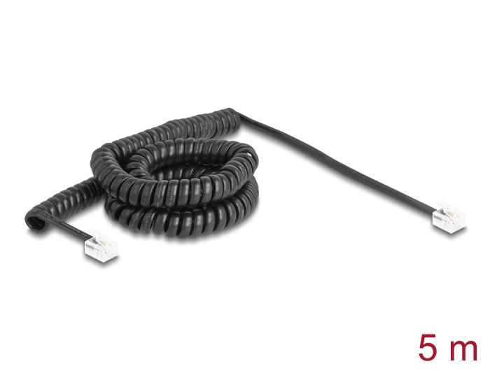 Delock Telephone Cable / Coiled Cable RJ11 plug to RJ11 plug black 5 m - delock.israel