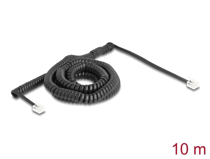 Delock Telephone Cable / Coiled Cable RJ11 plug to RJ11 plug black 10 m - delock.israel