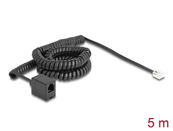 Delock Telephone Cable / Coiled Cable RJ11 plug to RJ11 jack black 5 m - delock.israel