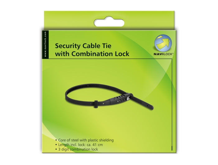 Navilock Universal Security Cable Tie with Combination Lock - L 410 x W 10 mm black - delock.israel