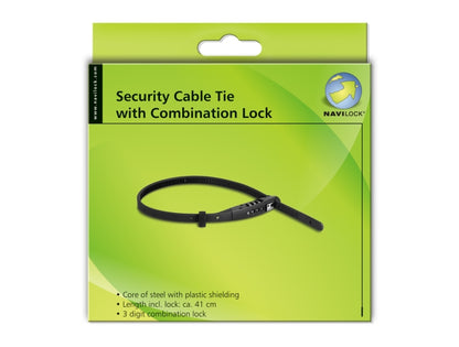 Navilock Universal Security Cable Tie with Combination Lock - L 410 x W 10 mm black - delock.israel