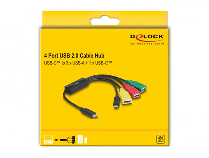 מפצל USB-C 2.0 על כבל עם 3 יציאות USB-A ותקע USB-C - delock.israel