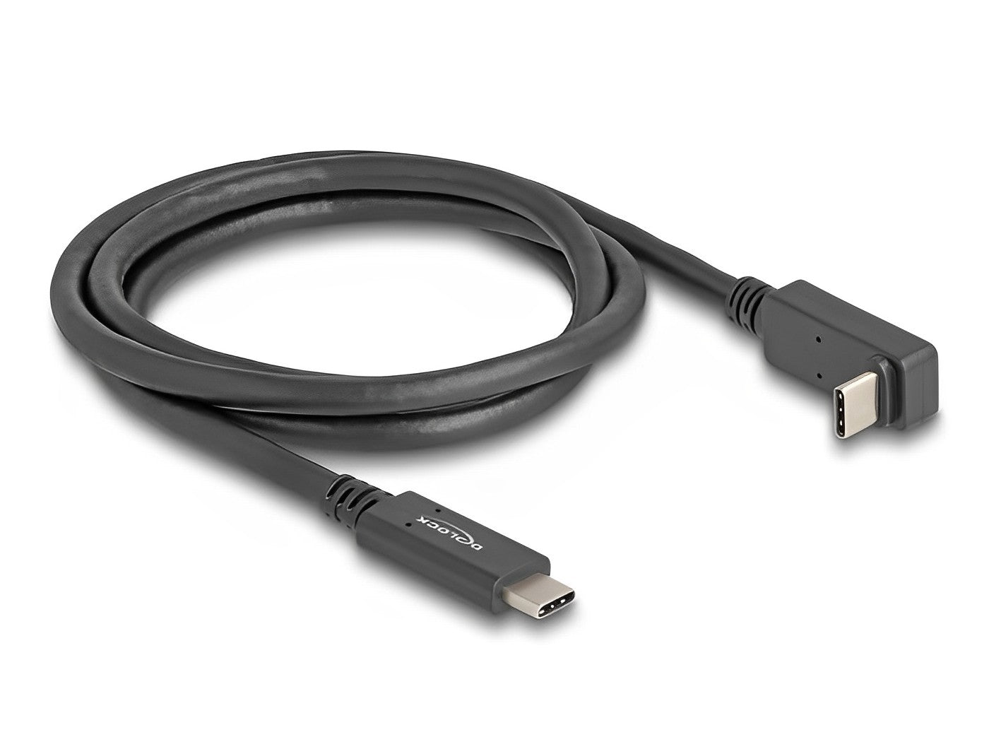 כבל תצוגה ונתונים USB-C 10Gbps 4K HDR ז/ז צד אחד מכופף 90° תומך PD 60W אורך 1 מטר - delock.israel