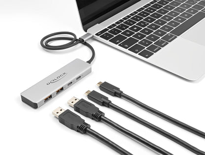 מפצל USB-C 10Gbps עם 4 יציאות USB-A/C כולל כבל באורך 35 ס"מ - delock.israel