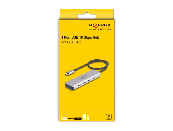 מפצל USB-C 10Gbps עם 4 יציאות USB-C כולל כבל באורך 35 ס"מ - delock.israel