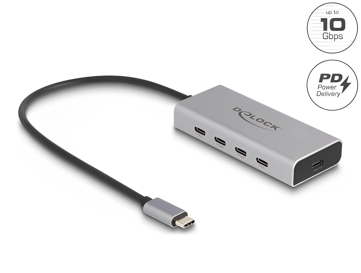 מפצל USB-C 10Gbps PD 85Watt עם 4 יציאות USB-C כולל כבל באורך 30 ס"מ - delock.israel