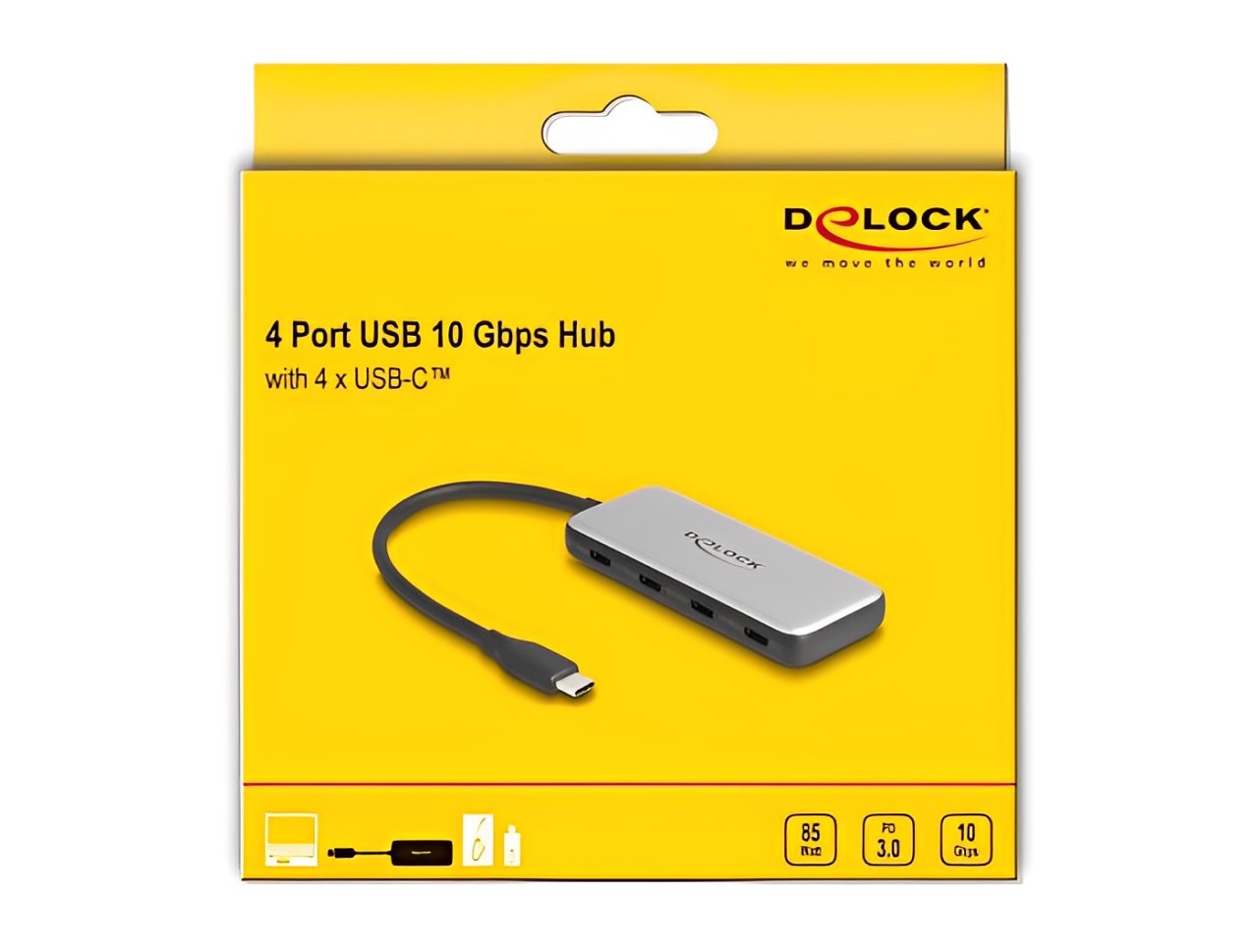 Delock USB 10 Gbps USB Type-C™ Hub with 4 x USB Type-C™ female and PD 85 Watt - delock.israel