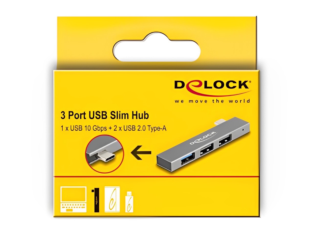 Delock 3 Port Slim USB Hub with USB Type-C™ to 1 x USB 10 Gbps USB Type-A + 2 x USB 2.0 Type-A - delock.israel