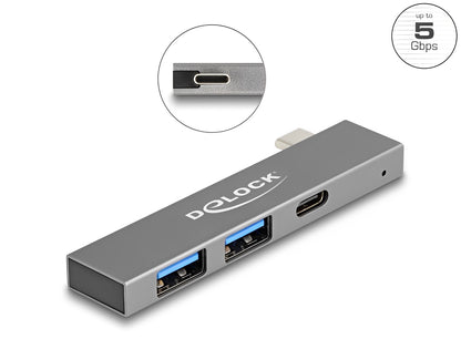 Delock 3 Port Slim USB Hub with USB Type-C™ to 1 x USB 5 Gbps USB Type-C™ + 2 x USB 5 Gbps Type-A - delock.israel