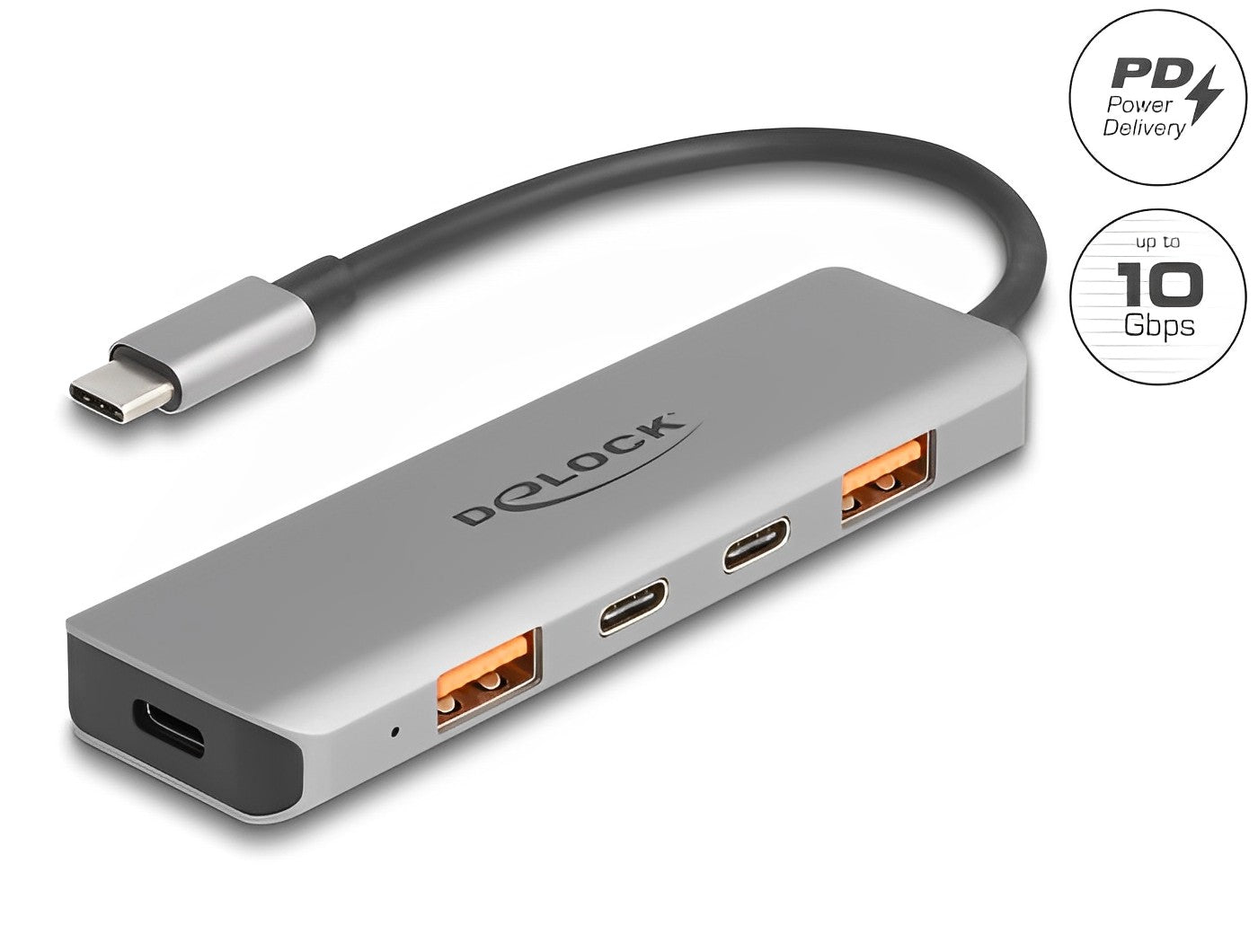 Delock USB 10 Gbps 2 Port USB Type-A + 2 Port USB Type-C™ Hub with USB Type-C™ connector and PD 95 Watt - delock.israel