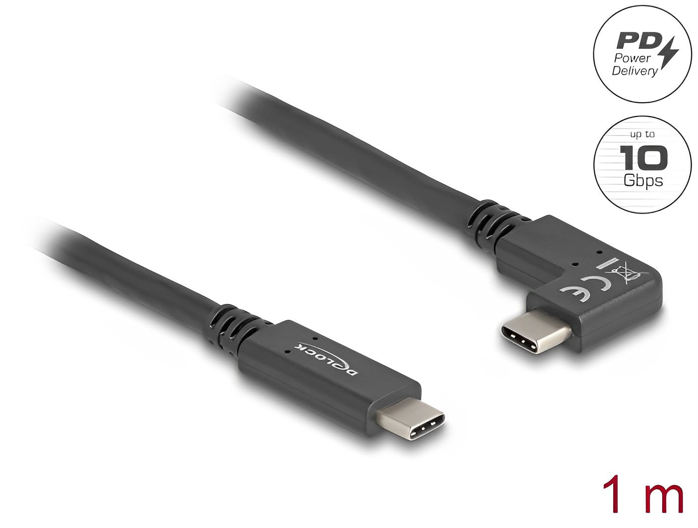 כבל תצוגה ונתונים USB-C 10Gbps 4K HDR ז/ז צד אחד בזווית 90° תומך PD 60W - delock.israel