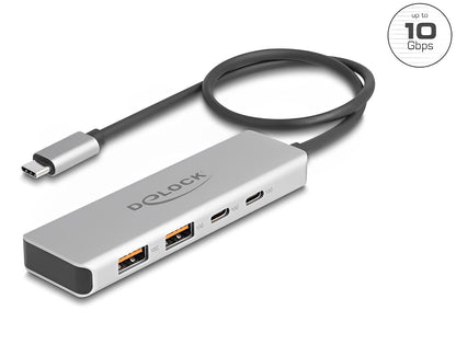 מפצל USB-C 10Gbps עם 4 יציאות USB-A/C כולל כבל באורך 35 ס"מ - delock.israel