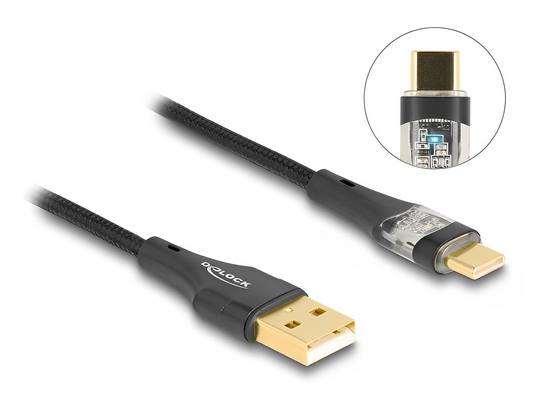 כבל טעינה ונתונים USB 2.0 תקע USB-A לתקע USB-C LED תומך 60W - delock.israel