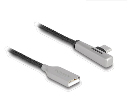 כבל טעינה ונתונים USB 2.0 תקע USB-A לתקע USB-C LED מכופף 90° תומך 60W - delock.israel