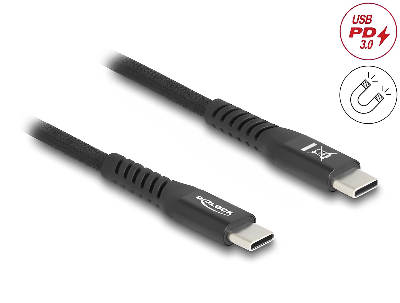 Delock USB 2.0 Cable USB Type-C™ male to male with magnetic textile jacket PD 3.0 60 W - delock.israel