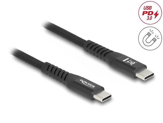 Delock USB 2.0 Cable USB Type-C™ male to male with magnetic textile jacket PD 3.0 60 W - delock.israel