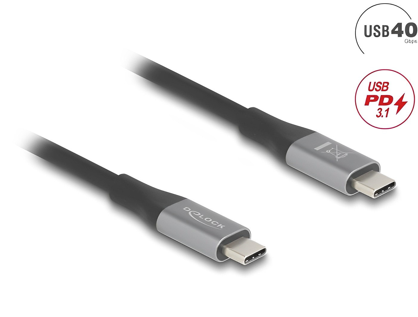 Delock USB 40 Gbps Cable USB Type-C™ male to male PD 3.1 240 W E-Marker grey metal - delock.israel