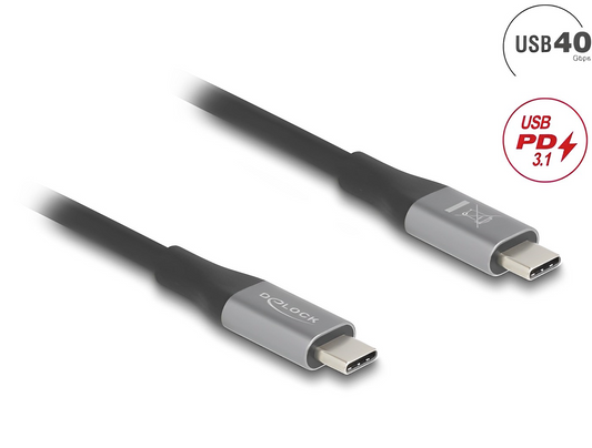 Delock USB 40 Gbps Cable USB Type-C™ male to male PD 3.1 240 W E-Marker grey metal - delock.israel