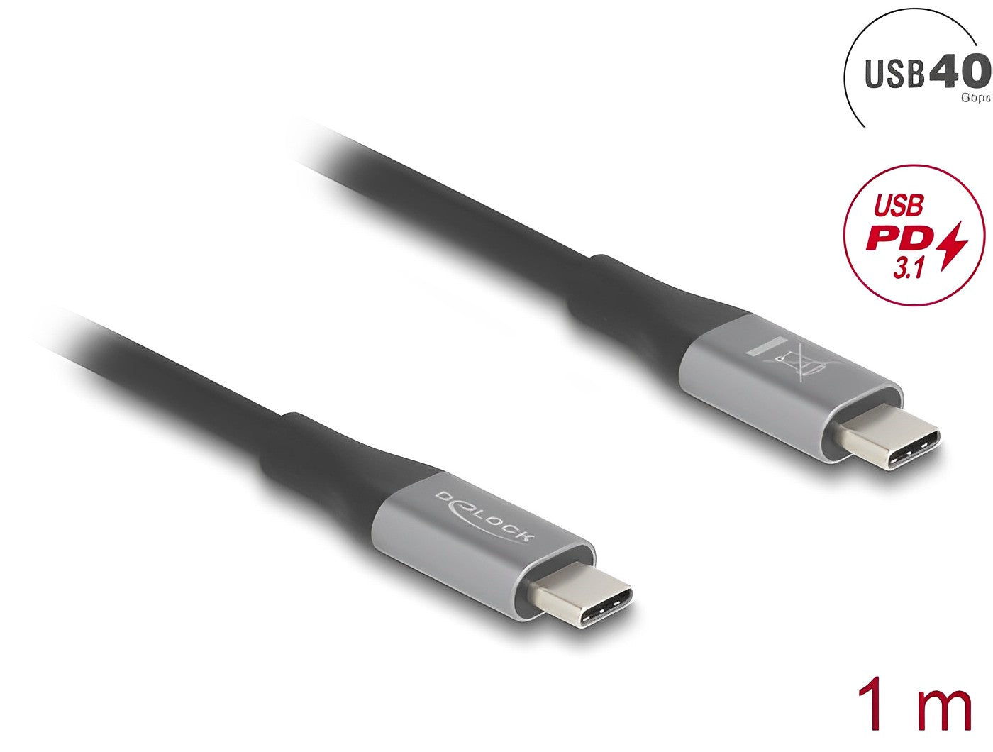 Delock USB 40 Gbps Cable USB Type-C™ male to male PD 3.1 240 W E-Marker 1 m grey metal - delock.israel