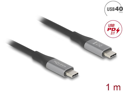 Delock USB 40 Gbps Cable USB Type-C™ male to male PD 3.1 240 W E-Marker 1 m grey metal - delock.israel