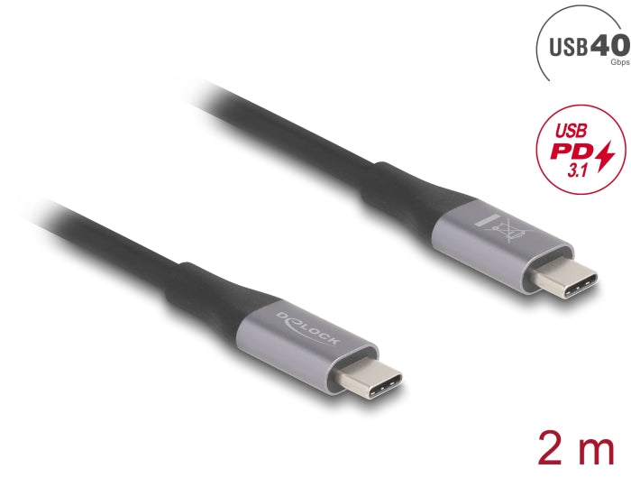 Delock USB 40 Gbps Cable USB Type-C™ male to male PD 3.1 240 W E-Marker 2 m grey metal - delock.israel