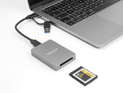 Delock USB Type-C™ Card Reader in aluminium enclosure for CFexpress or XQD memory cards - delock.israel