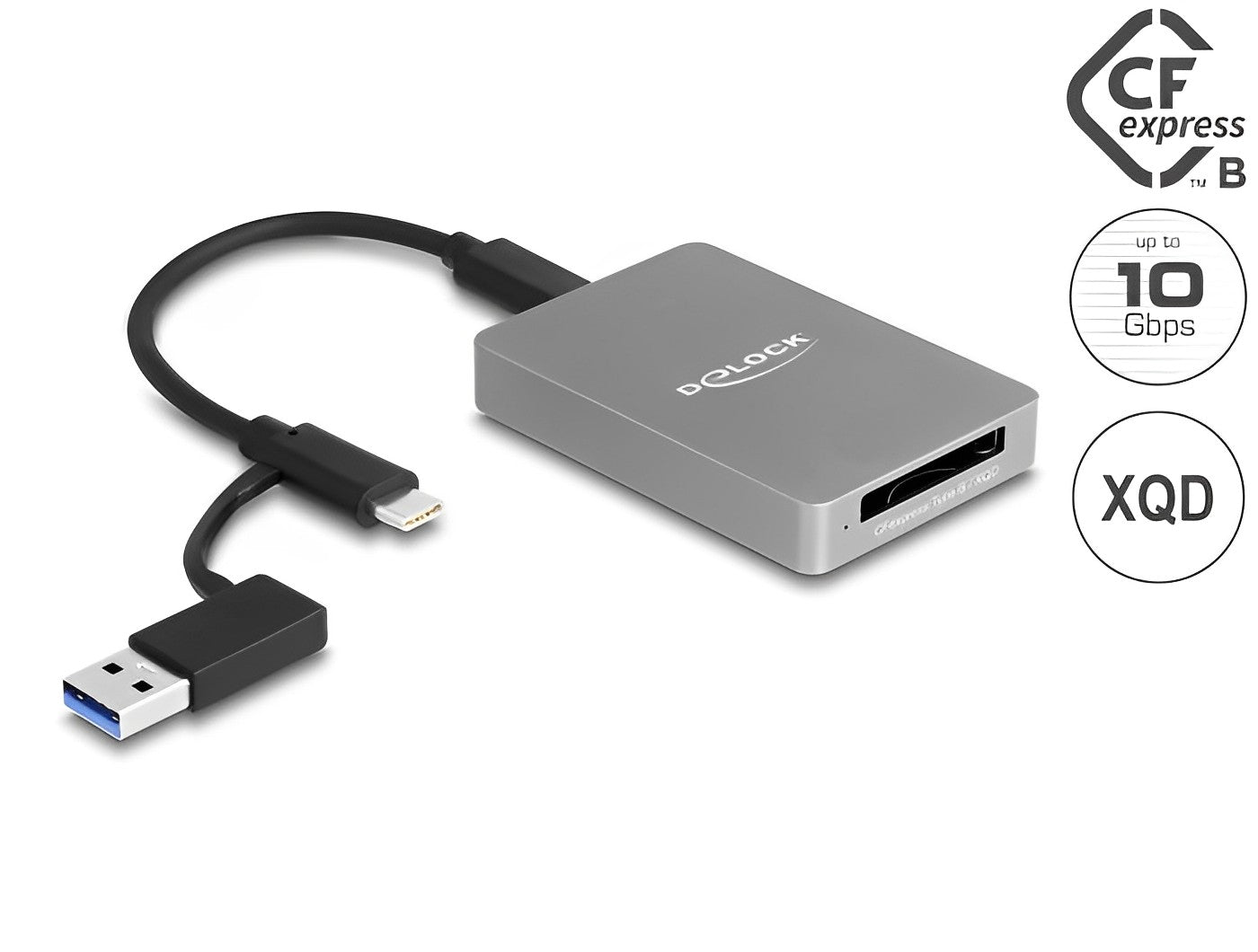 קורא כרטיסים USB-C עבור כרטיסי זיכרון CFexpress 2.0 / XQD 2.0 - delock.israel