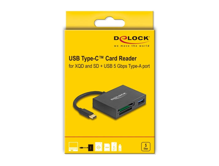 Delock USB-C™ Card Reader for XQD and SD memory cards + USB 5 Gbps Type-A port-_delock.israel