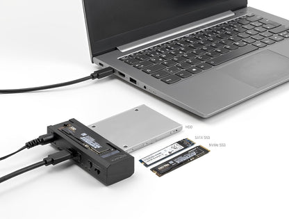 ממיר USB-C 10Gbps עבור כונן M.2 NVMe + כונן 2.5/3.5″SATA HDD/SSD עם פונקציית שכפול - delock.israel