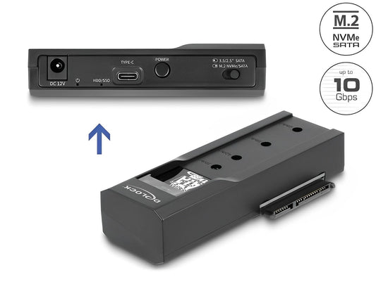 ממיר USB-C 10Gbps עבור כונן M.2 NVMe/SATA + כונן 2.5/3.5″SATA HDD/SSD - delock.israel