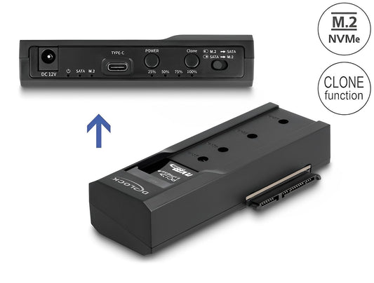 ממיר USB-C 10Gbps עבור כונן M.2 NVMe + כונן 2.5/3.5″SATA HDD/SSD עם פונקציית שכפול - delock.israel