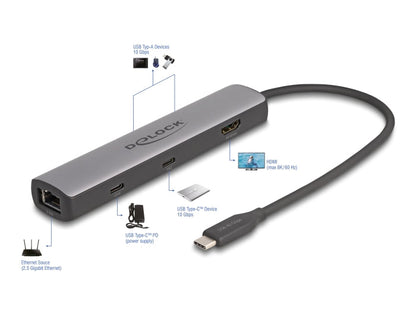 תחנת עגינה USB-C 40 Gbps 8K HDMI / 2.5 Gigabit LAN למחשב נייד דגם D87865 - delock.israel
