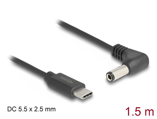 Delock USB Type-C™ Power Cable to DC 5.5 x 2.5 mm male angled 1.5 m - delock.israel